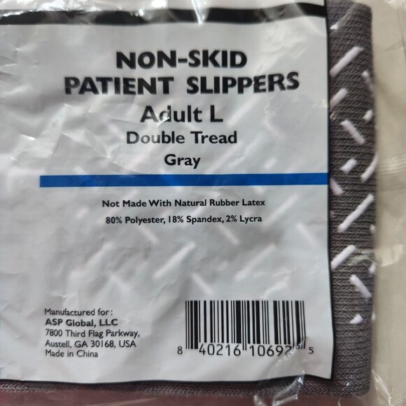 ASP Medical Non-Skid Patient Slippers Adult L Double Tread Gray - Picture 2 of 5